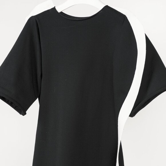 Issey Miyake Black Knit White-Trim Curved Mini Dress - Picture 3 of 6